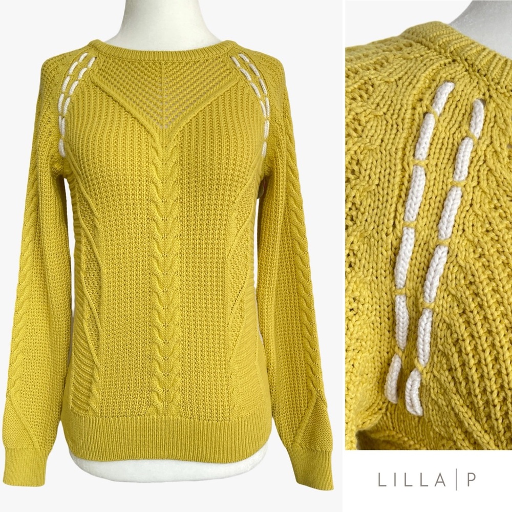 Lilla P Cable-Knit Sweater Mustard Yellow XS EUC